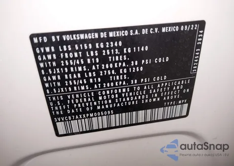 2023 Volkswagen Tiguan 2.0T Se R-Line Black из США, поврежденный, VIN 3VVCB7AXXPM005095